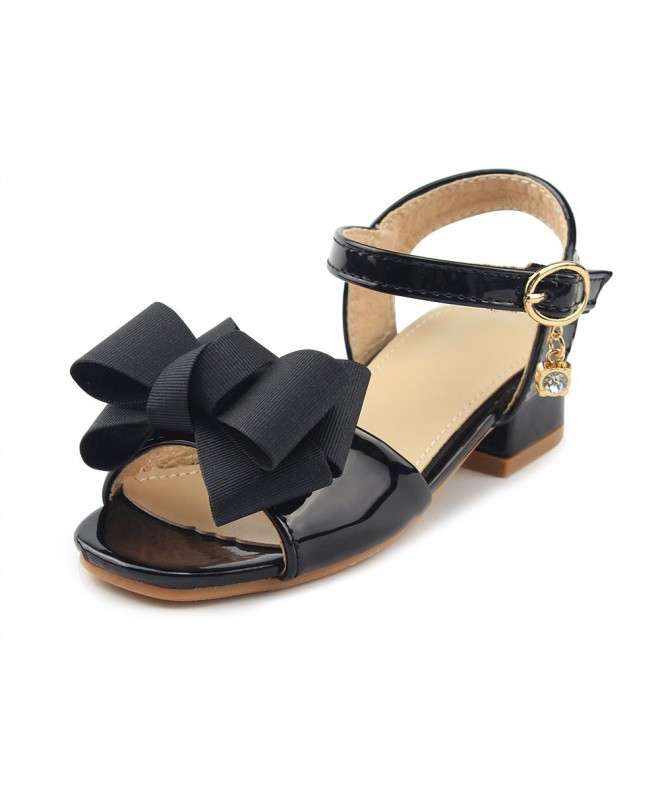 Sandals Little Girls Summer Ankle Strap Low Heel Sandal with Bow Knot - Black - CT18E44S7HE $48.20