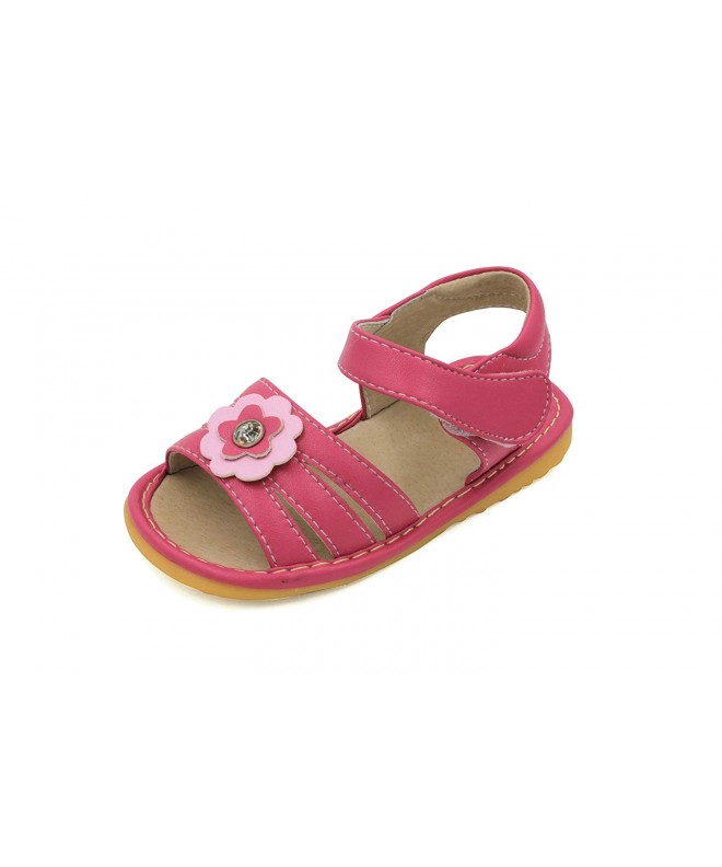 Sandals Hot Pink with Crystal Flower Girl Squeaky Sandals Shoes - Pink - CB12CDOFKQL $58.42