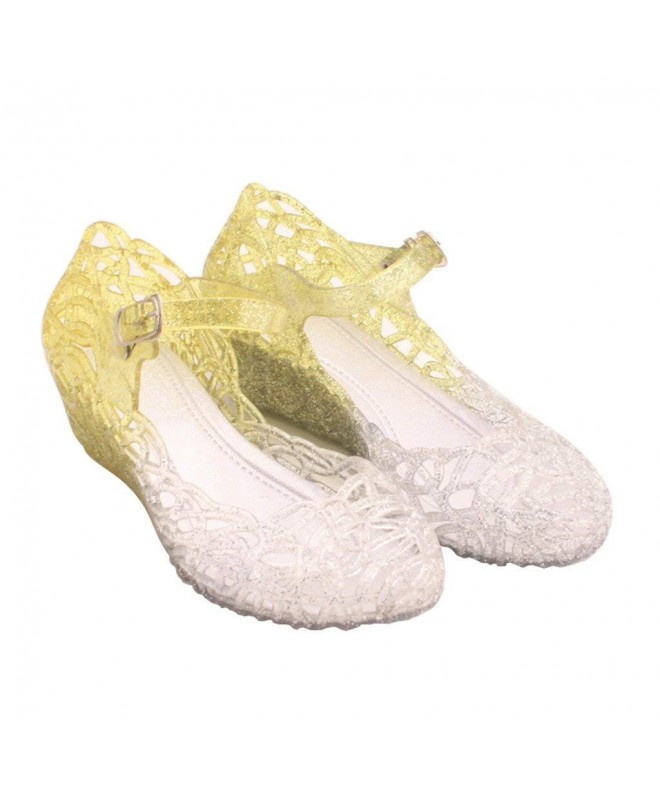 Sandals Jelly Sandal for Girls Princess Girls' Sparkle Dress up Cosplay Jelly Shoes Two Color Glister Sandals - Yellow - CE18...