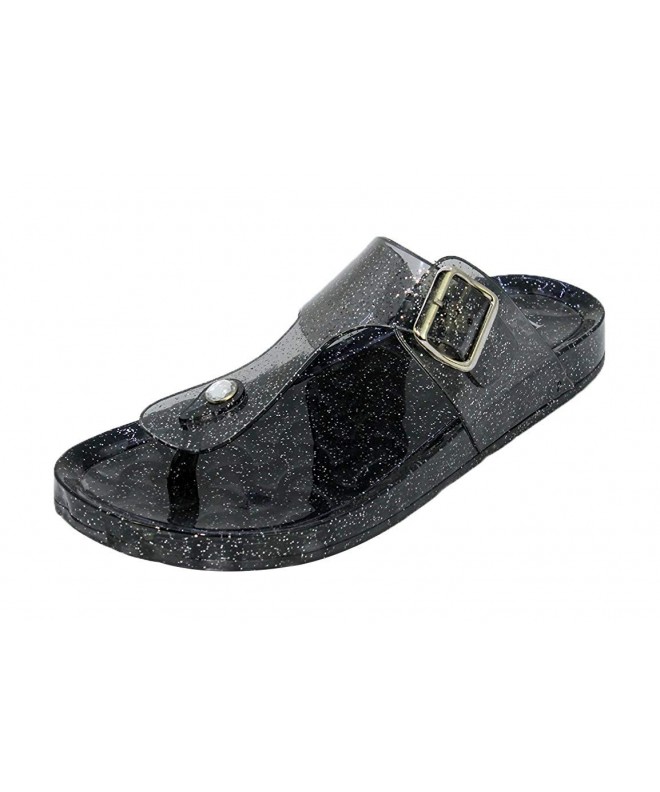 Sandals Women Jelly Sandal - Flip Flop Open Toe Glitter Slide Slippers - Black - CM18I5GW0LD $32.17
