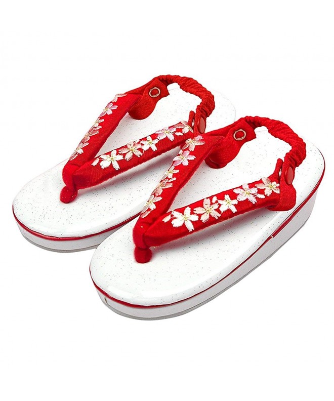 Sandals Girl's Japanese Zori Sandals Glitter White Embroidery 6.7"-7" - 11-a/Red - CZ182IMZHA9 $63.60