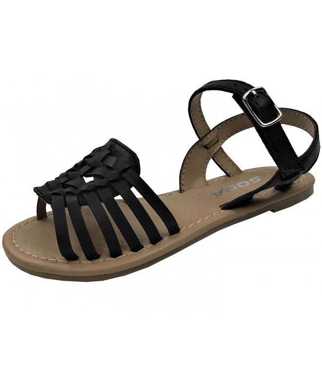 Sandals Kids Strappy Criss Cross Ankle Wrap Strap Flat Sandals - Black - CA18CI6H9AN $34.76