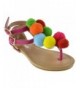 Sandals Season 15K Little Girls Stappy Pom Pom Ankle Buckle Sandals - Fuchsia - CQ183MGY2M4 $24.52