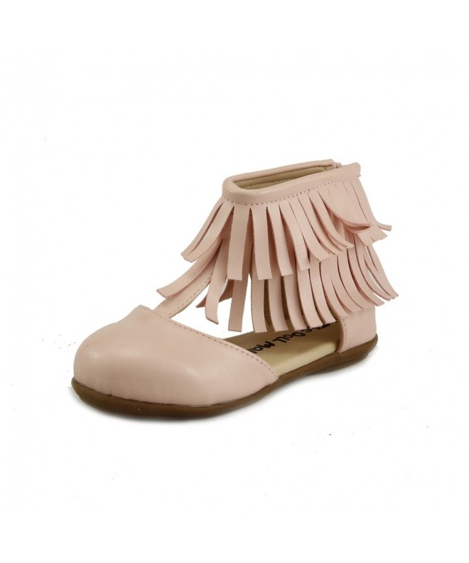 Sandals T Strap Fringe Flat - Light Pink1 - CY17Z5N5RXX $29.41