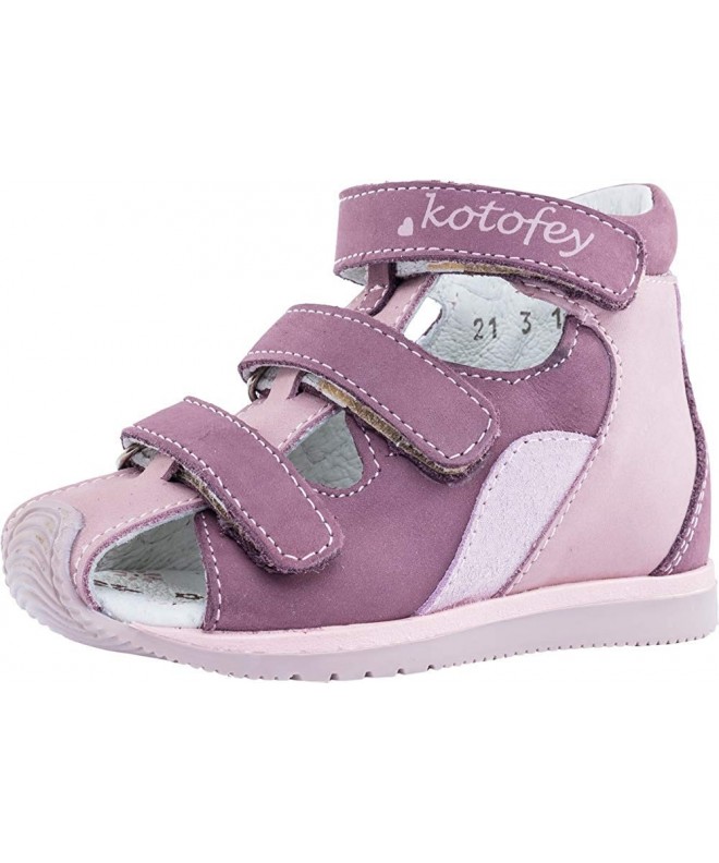 Sandals Girls Pink Sandals 122123-21 Genuine Leather Orthopedic Sandals with Arch Support - CG18NEIYMSR $101.50