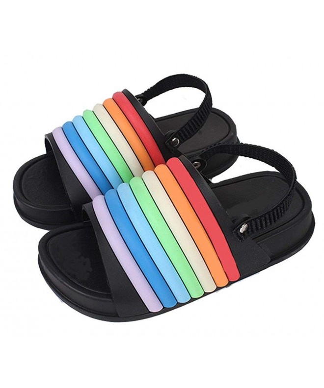 Sandals Boys Girls Candy Rainbow Band Beach Slide Sandal Anti Slip Flat Shoes - Black - CP18EUD545L $27.98