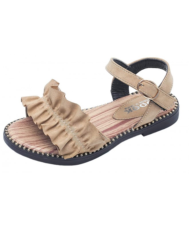 Sandals Girls Ankle Strap Buckle Flower Leather Walking Flat Sandals Open Toe Summer Princess Shoes Beige - Beige - C918DRE6A...