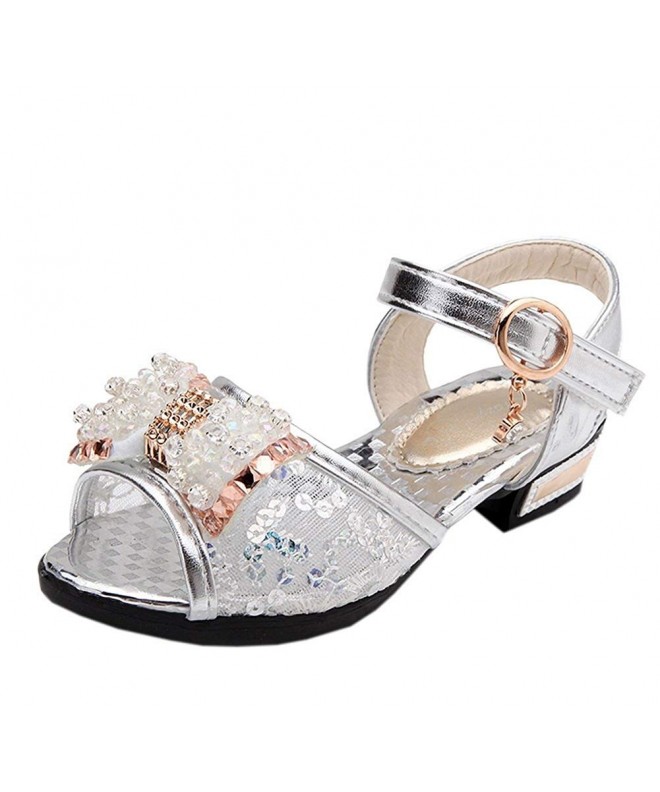 Sandals Girls Manmade Leather Open Toe Bow Flat Sandal - Silver - CF18CT0W259 $30.51