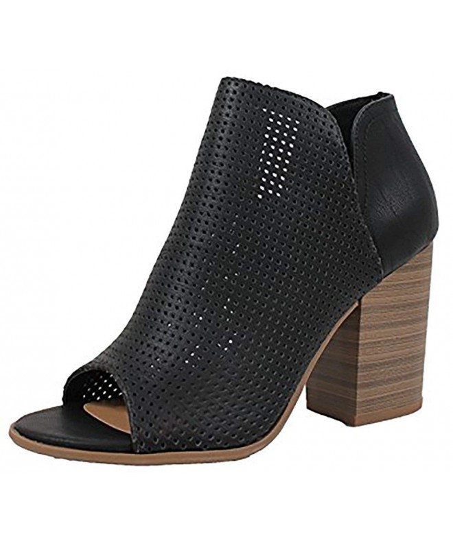 Sandals MVE Shoes Women's Faux Leather Peep Toe Ankle Boot Nice Girl - Black - CK1839KW9H3 $43.07