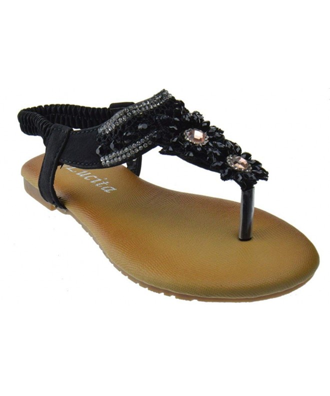 Sandals Pecko 1514KM Little Girls Gladiator Floral Rhinestone Comfort Flat Sandals - Black - C411Z4MMN8X $23.30