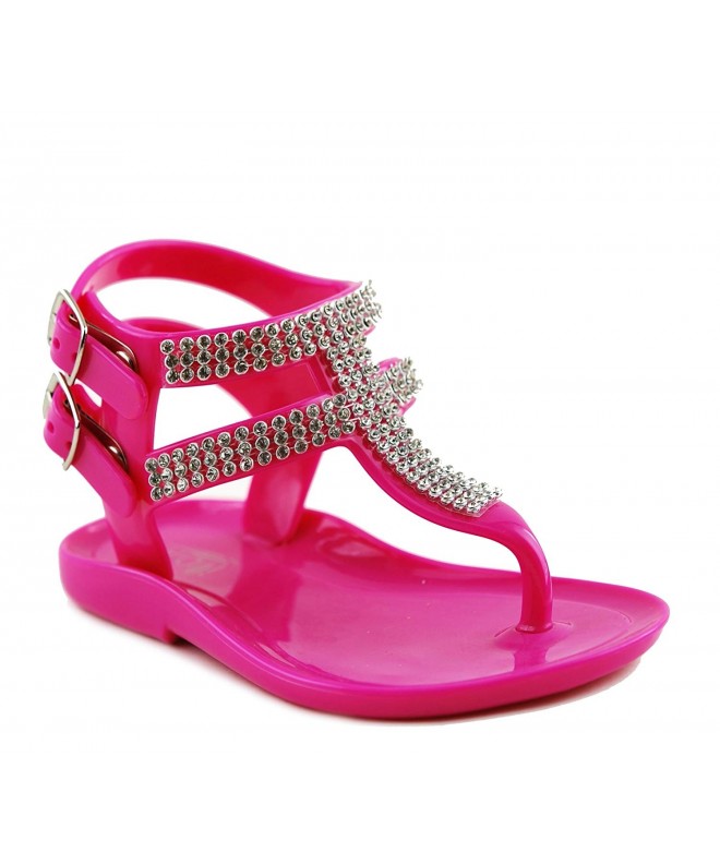 Sandals Clara Jr Little Girls Jr Low Flat Heel Gladiator Rhinestone Jelly Sandals Water Shoes - Pink - C211TKRV27V $28.75