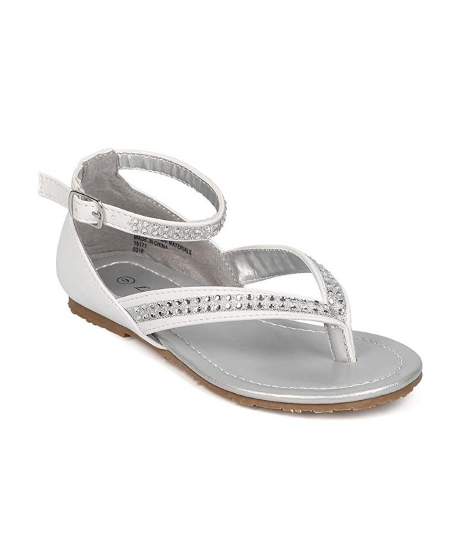 Sandals Leatherette Rhinestone Thong Ankle Strap Sandal (Toddler/Little Girl/Big Girl) EI65 - White - CU12HU3UKSN $36.72