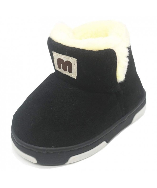 Boots Toddler Snow Boots Hard Bottom Rubber Sole for Baby Boy Girl Winter Outdoor Fur Line Warm Shoes - Black - CL18IN6ZK3U $...