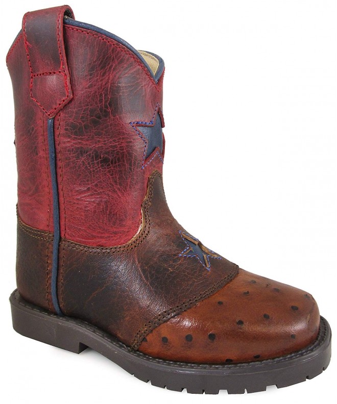 Boots Mountain Toddlers' Autry Square Toe Two-Tone Distressed Leather Cognac/Red Crackle Boots - CN183NSHUGO $81.07