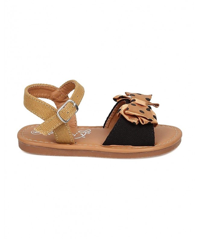 Sandals Canvas Open Toe Polka Dot Bow Tie Flat Sandal (Toddler Girl/Little Girl) FB73 - Black - CM12JTHCNQ5 $33.24