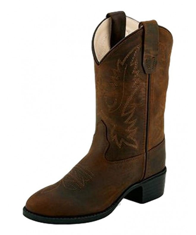 Boots Children's Calf Leather TPR Sole Round Toe Western Cowboy Boots - Brown - C8180U656M0 $97.74