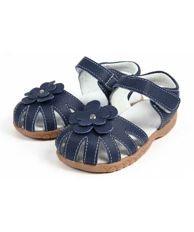 Sandals Girls Genuine Leather Solid Flower Sandals (11 M US Little Kid - Navy Blue) - CG12E9WHK0J $20.69