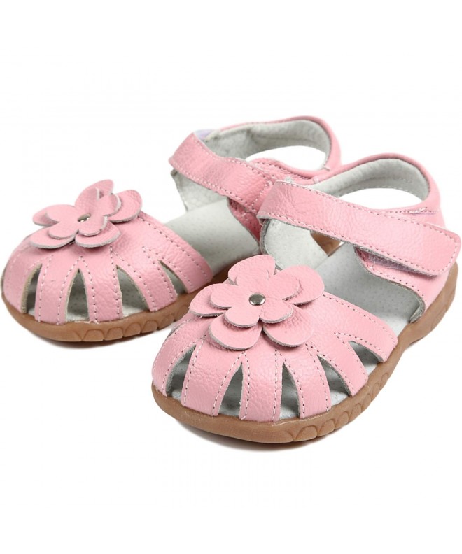 Sandals Girls Genuine Leather Solid Flower Sandals (8.5 M US Toddler - Pink) - CN11N7RSCQJ $21.57