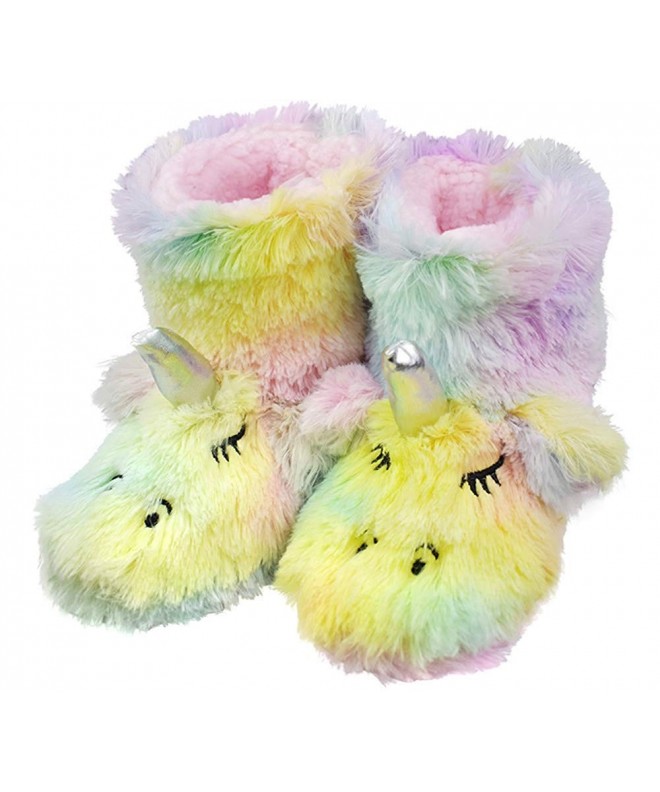 Slippers Girls/Kids Cute Unicorn Slippers with Warm Plush Fleece Indoor Outdoor Slip-on Booties - Colorful - C618HATLY4C $42.75