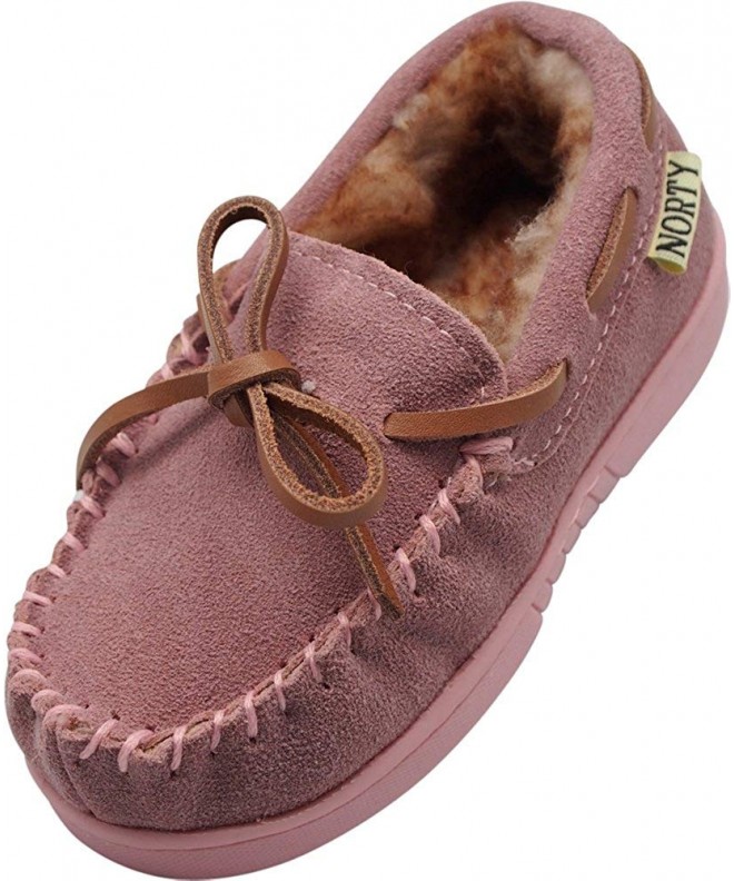 Slippers Toddler/Little Kid/Big Kid Genuine Leather Cowhide Suede Moccasin Slippers - Baby Pink - CZ188WAYN70 $50.39