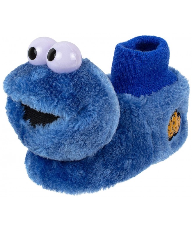 Slippers Elmo and Cookie Monster Kids Slippers - Sock top - Plush - Toddler and Kids - size 3 to 10 - Blue - C418DURCOUT $28.20