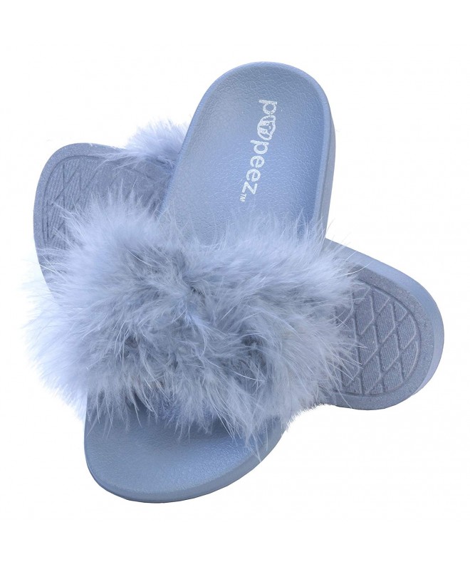 Slippers Girls Open Toe Flip Flop Slide Slippers with Soft Faux Fur Top and Hard Sole - Gray - CQ18E6IQKSE $28.36