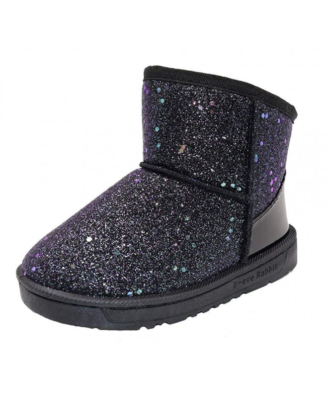 Slippers Girl's Warm Sequin Comfy Cute Waterpoof Outdoor Glitter Snow Boots Bootie Slippers(Toddler/Little Kid) - Black - CJ1...