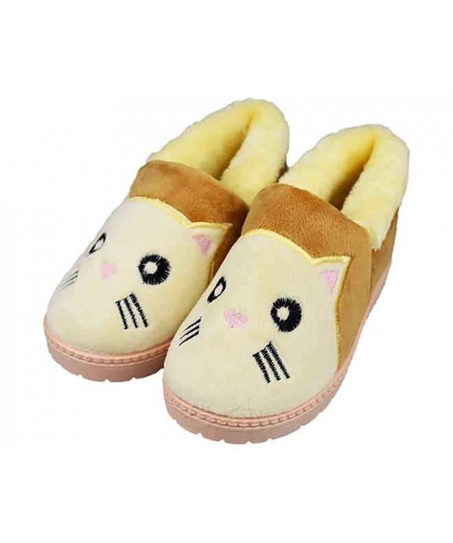 Slippers Girls Little/Big Kids Warm Plush Cat Slippers Hard Sole Cute Animal Indoor Outdoor Slip-on Shoes - Beige - C618KGAKH...