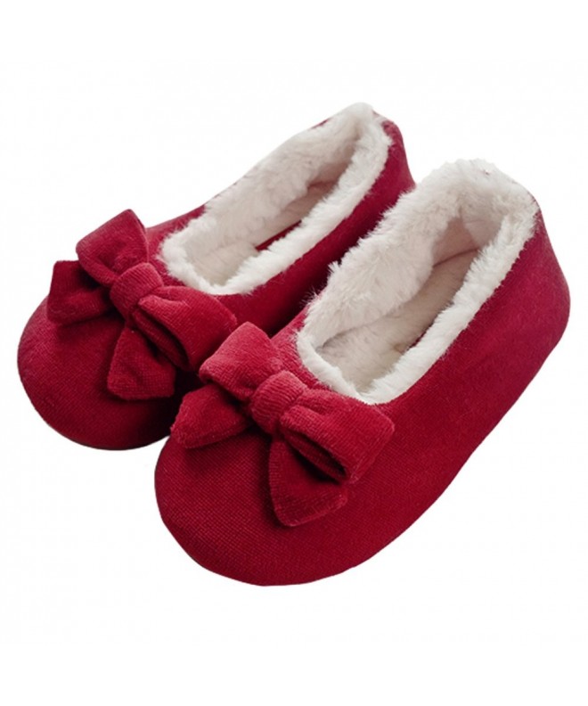 Slippers Girls' Classic Princess Style Velvet Memory Foam House Slippers - Red - CW186SELWRU $30.24