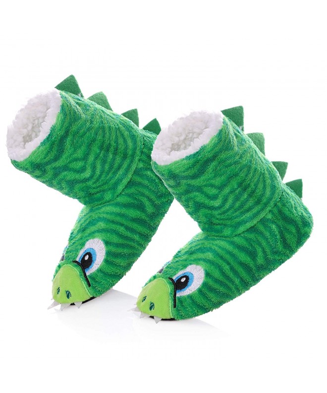 Slippers Kids Boys Girls House Slippers Cute Animal Soft Warm Plush Lining Non-Skid Floor Shoes Winter Boots - Green - CG18MD...
