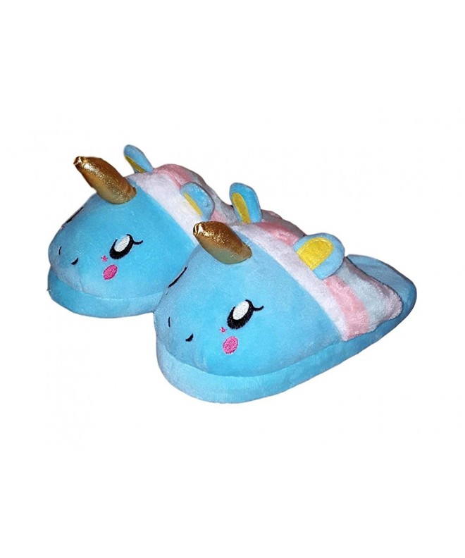 Slippers Children Kids Girls Unicorn Plush Slipper - Blue With Stripe Trim - CH185UNACE0 $23.64