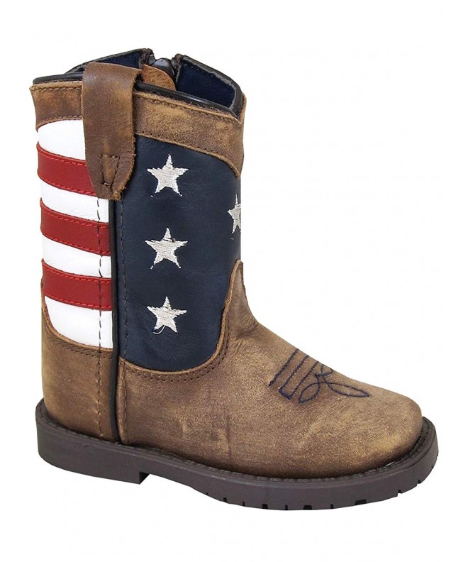 Boots Toddler's Stars and Stripes Patriotic Western Cowboy Boots - Vintage Brown - Vintage Brown - CX18CUIAN3A $96.34