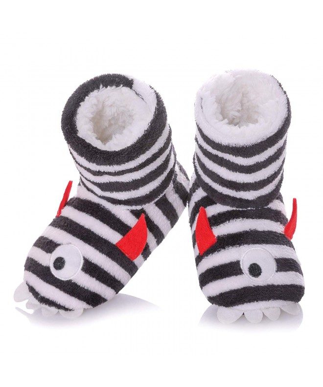 Slippers Kids Girls Boys Slippers Cute Cartoon Super Soft Warm Plush Lining Non-Slip House Shoes Winter Boot Socks - Black - ...