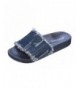 Slippers Girl's Slide Sandals Kids Open Toe Denim Summer Slippers Ultra Comfort - Danim/Fringe - CC18E6IXOU7 $27.39