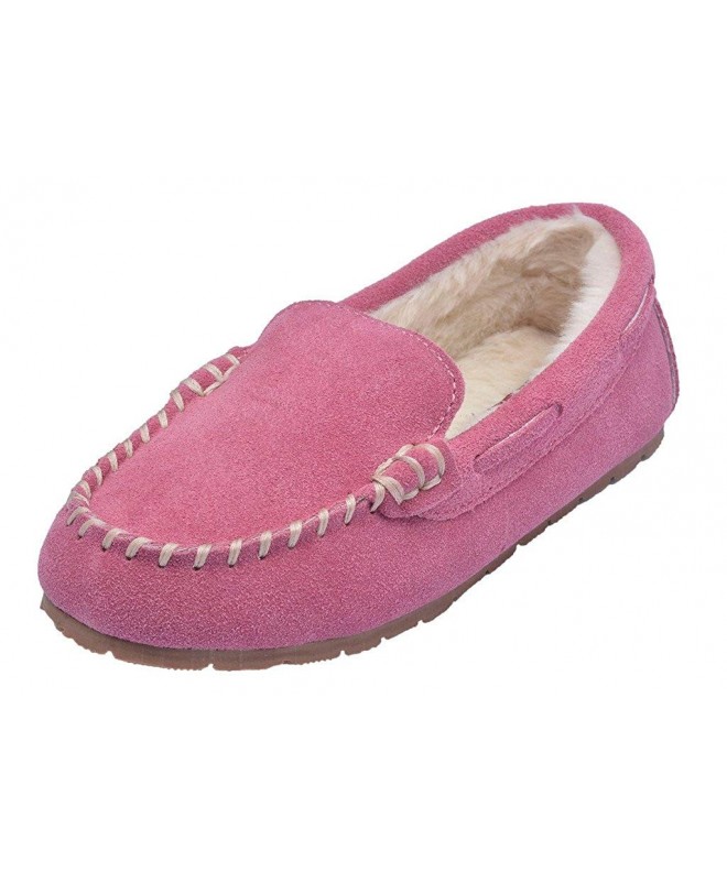 Slippers Girls Boys Classic Cow Suede Moccasin Slipper - Pink - C112NT1IHMP $49.22
