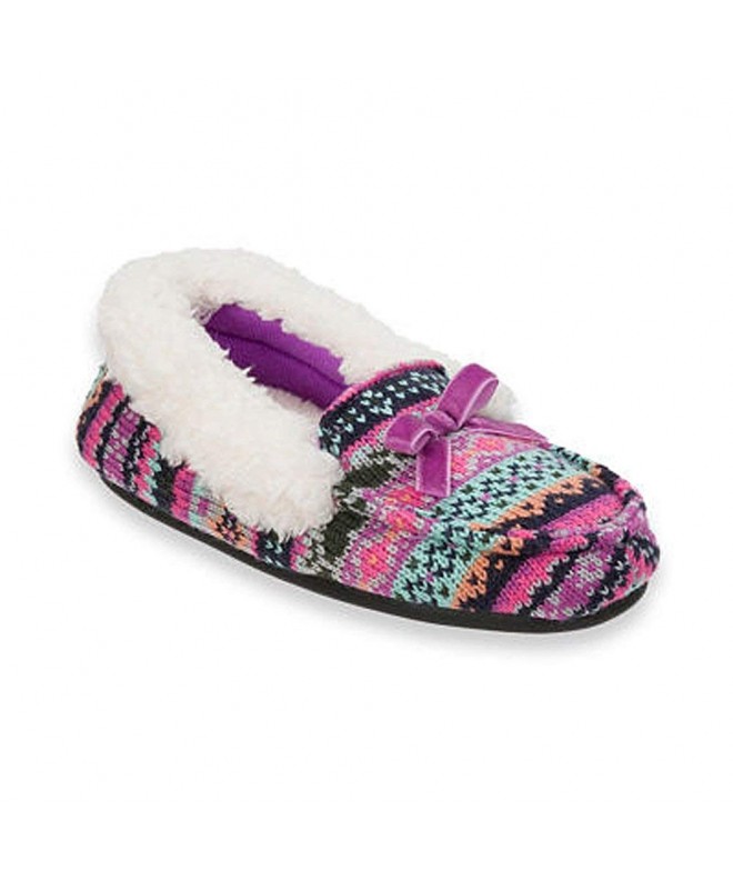 Slippers Girls' Sweater Knit Mocassin Memory Foam Slippers with Fleece Cuff and Lining - Violet Fair Isle - CR187EI2AS3 $39.84