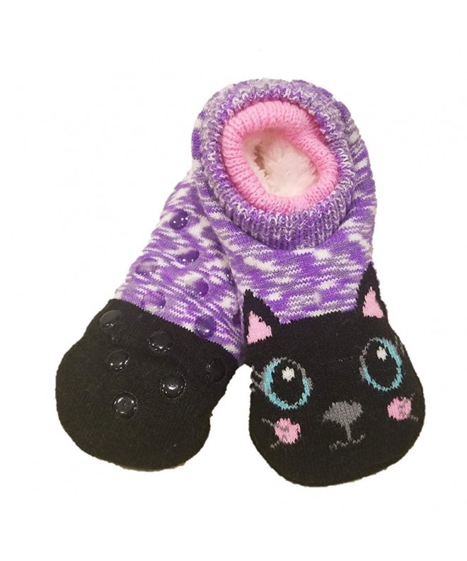 Slippers Girl Furry Critter Faux Fur Slipper Socks - Purple Kitty Cat - C218KI6WOI2 $32.62
