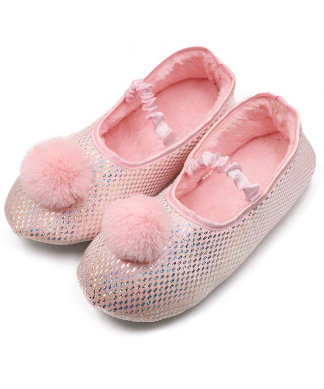 Slippers Girl's Soft Warm Cute Ballerina Indoor Slippers with Soft Memory Foam Rubber Sole Moccasins Shoes - Pink - CL18MGU06...