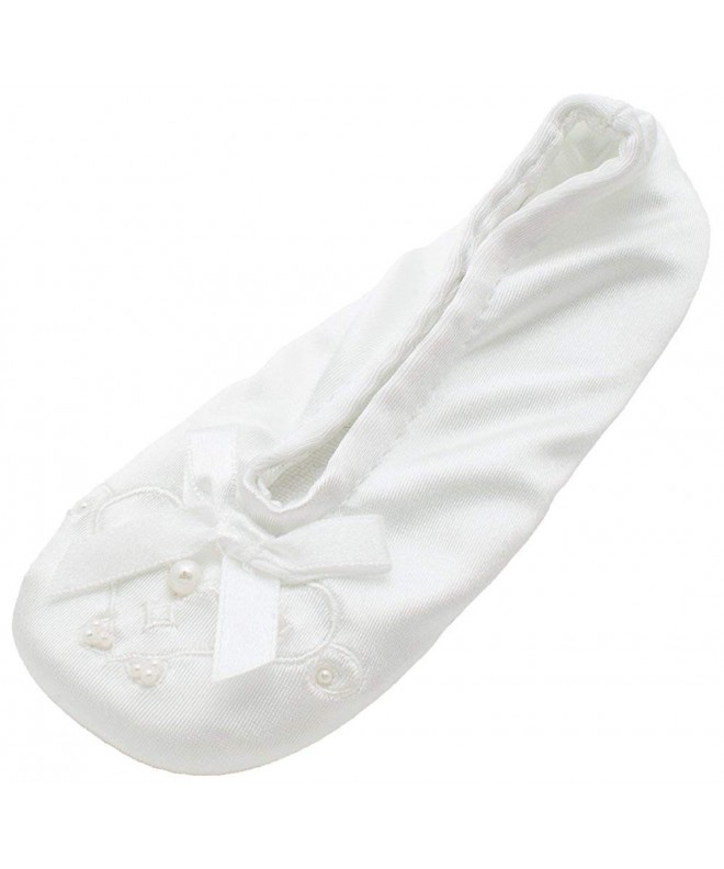 Slippers Satin Pearl Ballerina Girl's Slippers White X-Small 9-10 - CN12EDJ2TXV $34.92