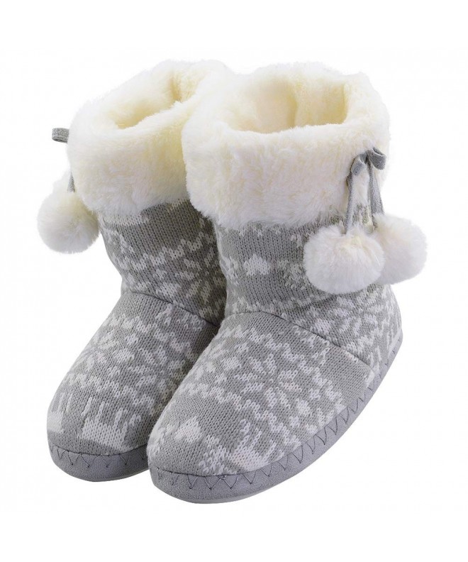 Slippers Girl's Soft Warm Knitting Vamp Short Nap Lining Indoor Bootie Slippers - Grey - C718M3DWZQO $29.09