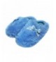 Slippers Girls Fuzzy Winter Indoor Slippers with Printed Ribbon - Blue - CB186R6NCKD $18.85