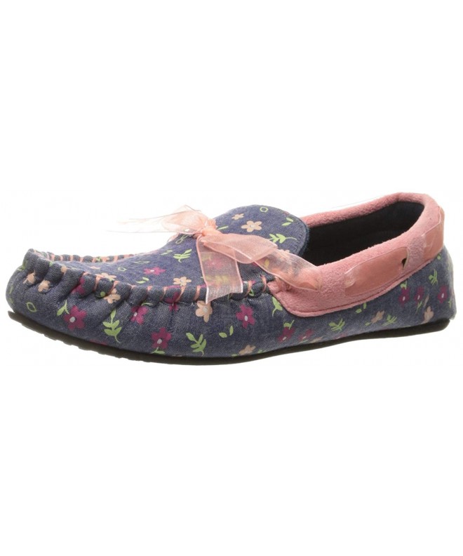Slippers Girls Floral Mocassin Shoe Moccasin - Blue/Pink - CY12H33IJEH $27.23
