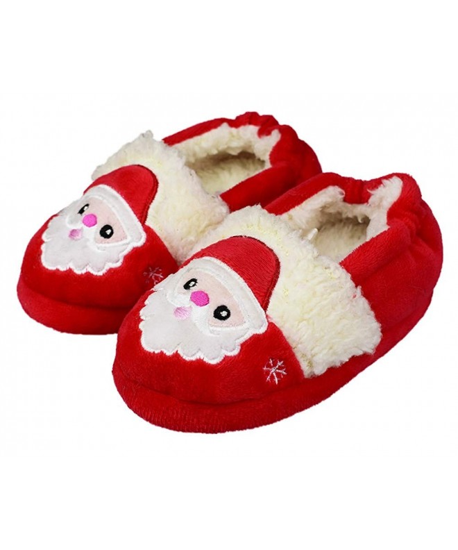 Slippers Little Kids/Girls Soft Warm Slippers Toddler Indoor Cute Slip-on Shoes - Santa-red - CR18I6R6CWU $25.65