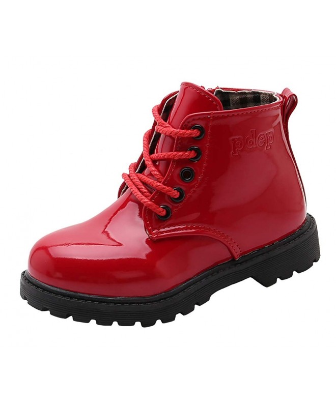 Boots Boys' Girls' Lace-Up Side Zipper Round Toe Short Ankle Boots (Toddler/Little Kid/Big Kid) - Red - C418HXW82OD $31.44
