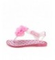 Slippers Toddler Girls Pink Sparkle Jelly T-Strap Sandals with Chiffon Flower Accent Detail - CO18Q3HUYMY $27.71