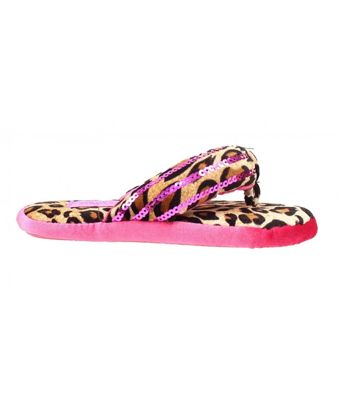 Slippers Girl's Leopard Sequin Flip Flop Slippers - Microfiber - Brown - CK11HUXK1FV $33.14