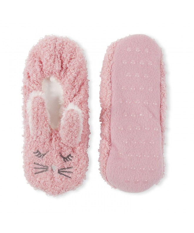 Slippers Girl's Poodle-Fur Slipper Socks Faux Fur Critter Animal - Pink Bunny - C4186R2ZC8Z $30.03