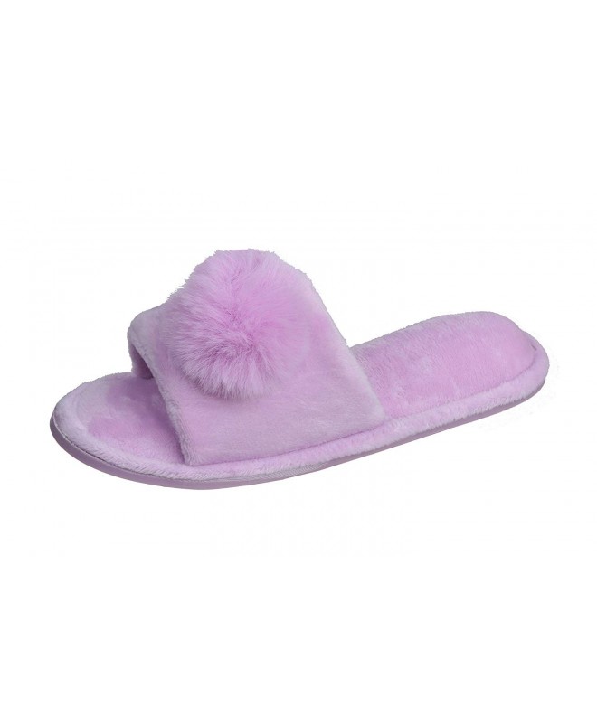 Slippers Girl's Lovely Velvet Pom-pom Open Toe Kids House Slides Slipper - Purpel - CO18723TTCU $31.09
