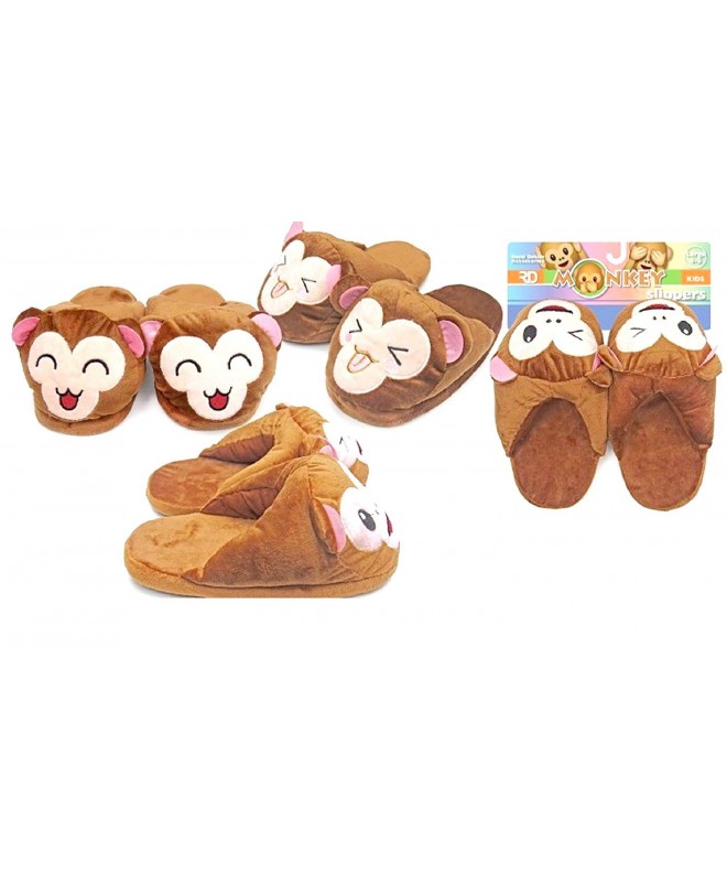 Slippers Children's Plush Soft Comfortable Memory Foam Monkey Slippers with Non-Slip Bottom Brown - CT188OTQN9Y $18.11
