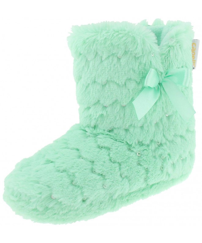 Slippers Space Dye Girls Knit Indoor Slipper Boot with Faux Fur Trim - Mint - C3180THM89I $22.55
